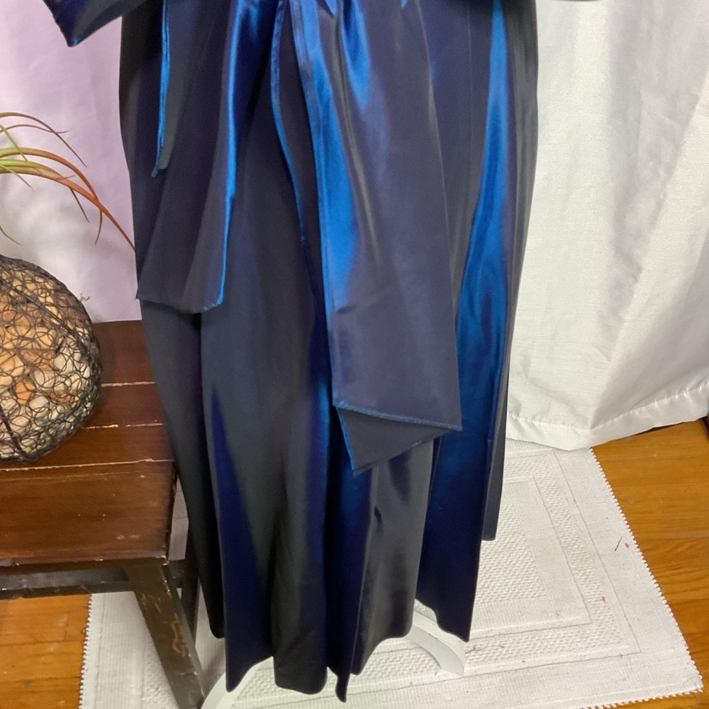 Suzi Chin for Maggy Boutique Blue Ruched Maxi Dress V neck Sleeveles - Picture 7 of 13